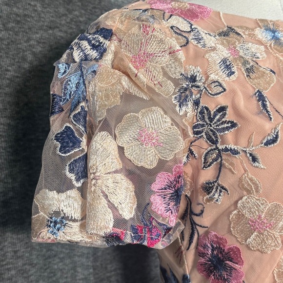 JS Collections Magnolia Pleat-Sleeve Floral Gown Rose Gold Multi Size 2 - Picture 6 of 15